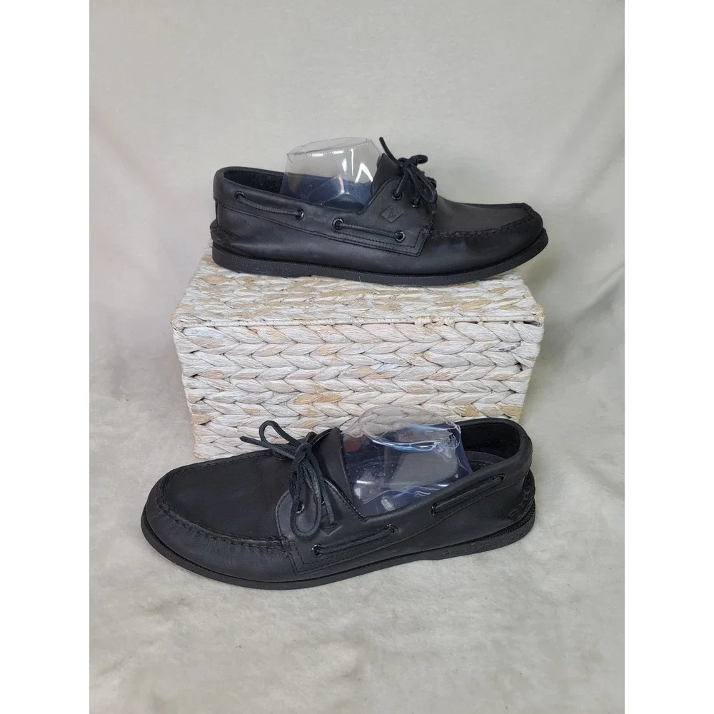 Sperry Top-Sider Original Boat Shoes Mens 12 Black Leather Luxe Preppy Nautical
